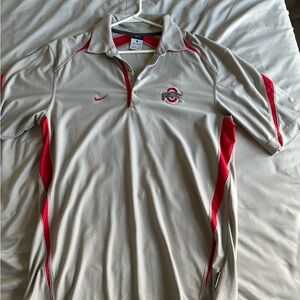 Nike Dri-Fit Men's Ohio State Buckeyes Gray Polo with Red/Scarlet Accents Size S